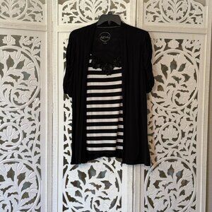 I.N.C.  Women’s black white striped attached cardigan size 1X
